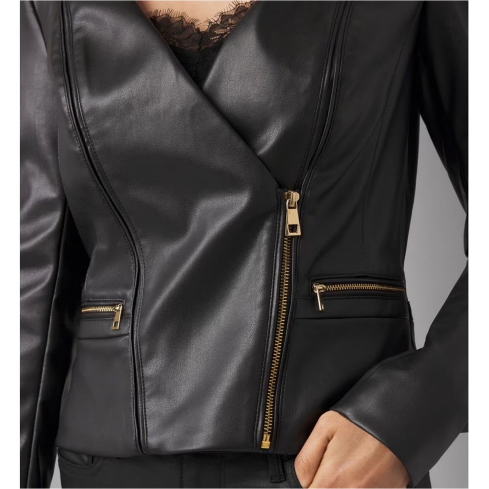 WHBM BLACK FAUX LEATHER MOTO JACKET - Picture 3 of 5